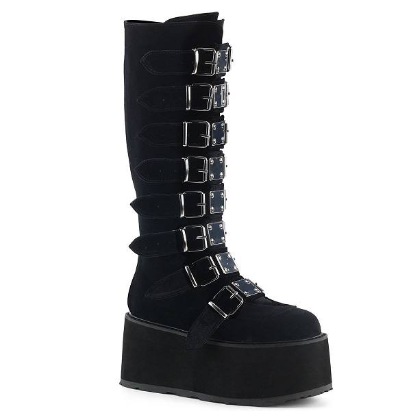 Demonia Women's Damned-318 Knee High Platform Boots - Black Velvet D7304-56US Clearance